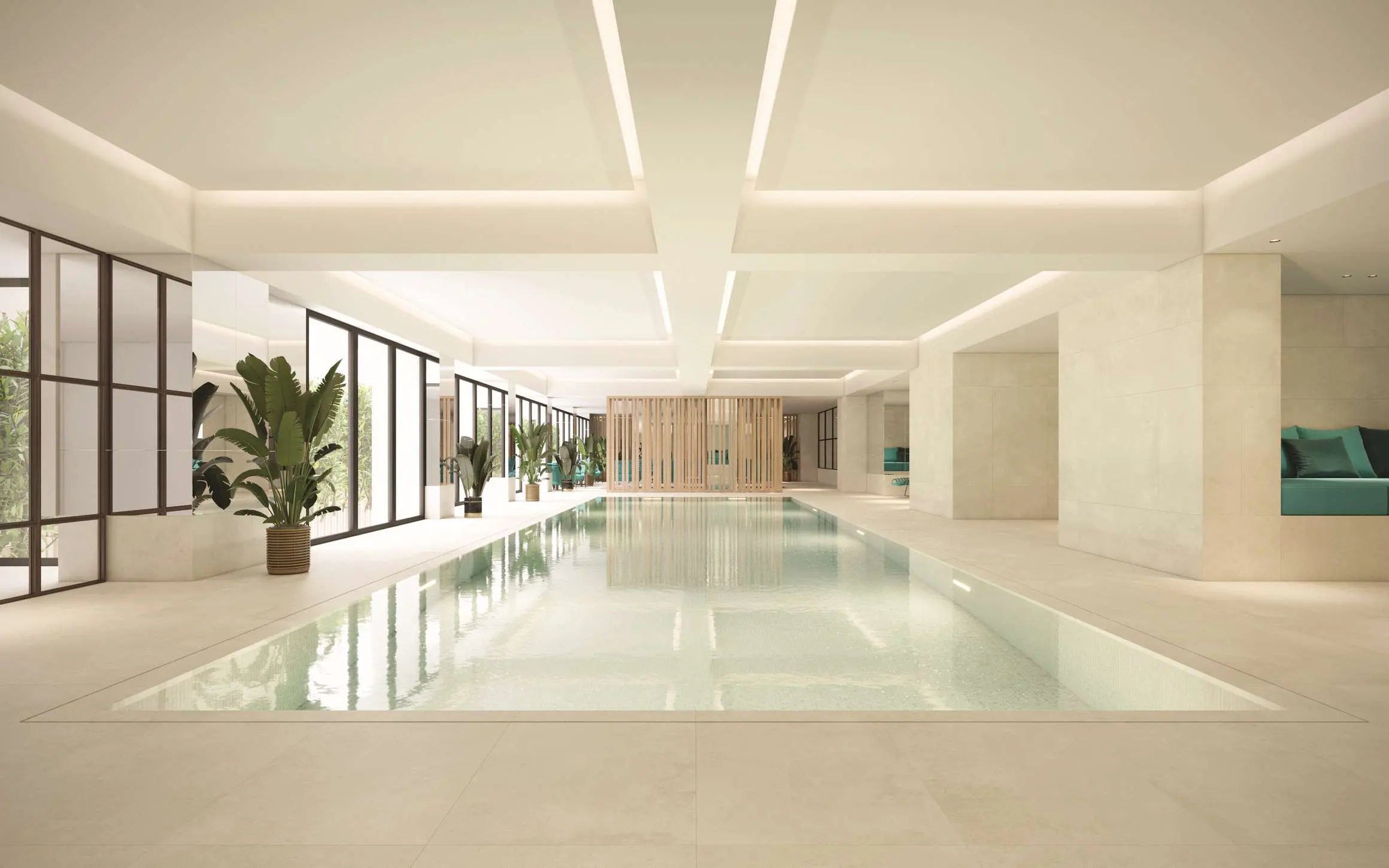 Le projet immobilier 58 Victor Hugo propose à ses habitants une piscine intérieure en mosaïque