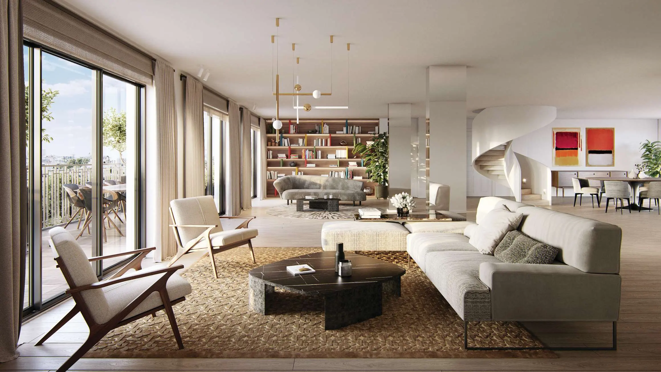 Salon d’un appartement luxueux en duplex du programme immobilier 58 Victor Hugo à Neuilly-sur-Seine